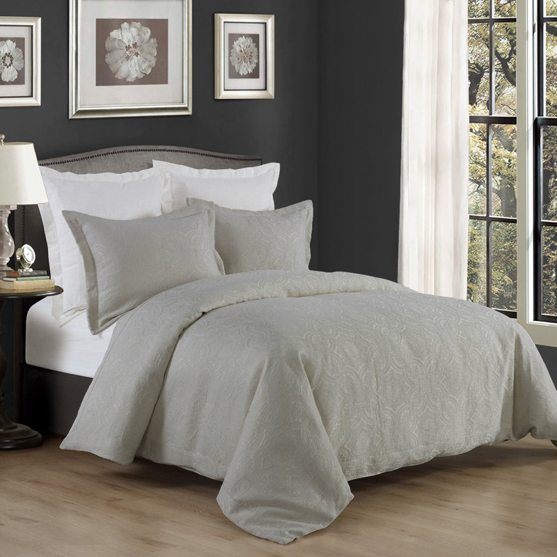 Ensemble de housse de couette Matelasse, Couette très grande et 2 taies décoratives très, Gris clair