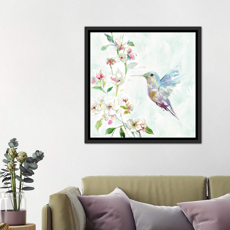 Hummingbird II par Carol Robinson - reproduction d'art, H 37 po x l 37 po x P 1,5 po, Toile avec cadre noir patiné