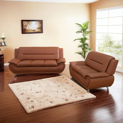 Modern Faux Leather 3-piece Living Room Sofa Set With Solid Wood Frame & Metal Legs, Couch Set Includes Sofa, Loveseat And Chair For Apartment & Home-