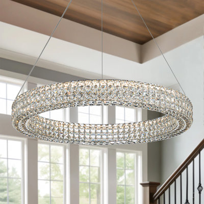 Latecha Crystal Dimmable LED Wagon Wheel  Chandelier