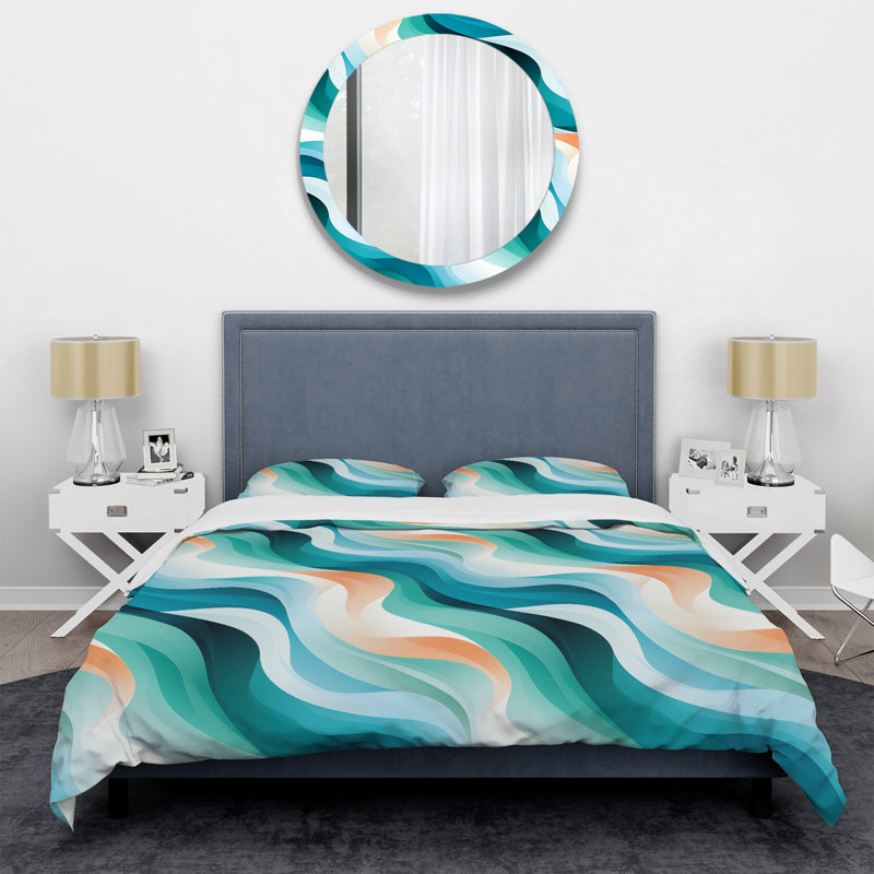 Coastal Green And Blue Geometry Geometric Abstract Duvet Cover, King Duvet Cover + 2 King Shams