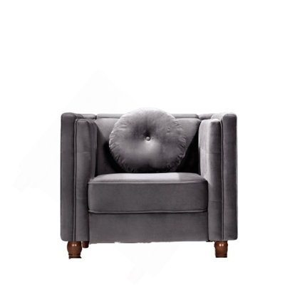 Chaise d'appoint classique Chesterfield, chaise d'appoint à accoudoirs carrés capitonnés avec pieds fuselés en bois, chaise longue rembourrée en velours écrasé