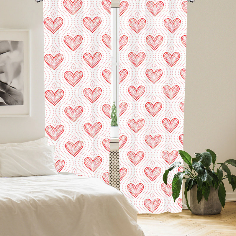 Red Heart Pattern Room Darkening Polyester Curtain Panels