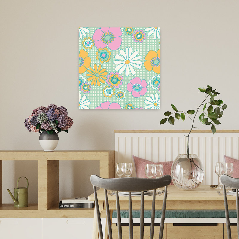 Art contemporain, art abstrait de printemps, marguerite, H 18 po x l 18 po