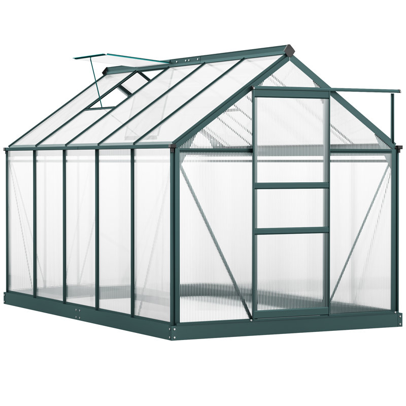 Dark Green Aluminum Polycarbonate Walk-In Greenhouse with Vent