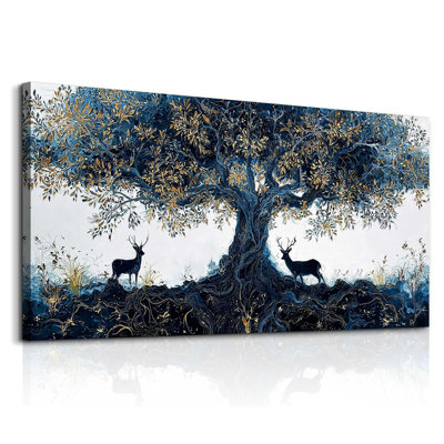Arbre de vie, impressions sur toile, art mural pour salon, inspiration, élan, peintures de campagne, tableaux, art abstrait moderne, décoration murale, bureau à domicile, affiches, décoration, 24 x 48