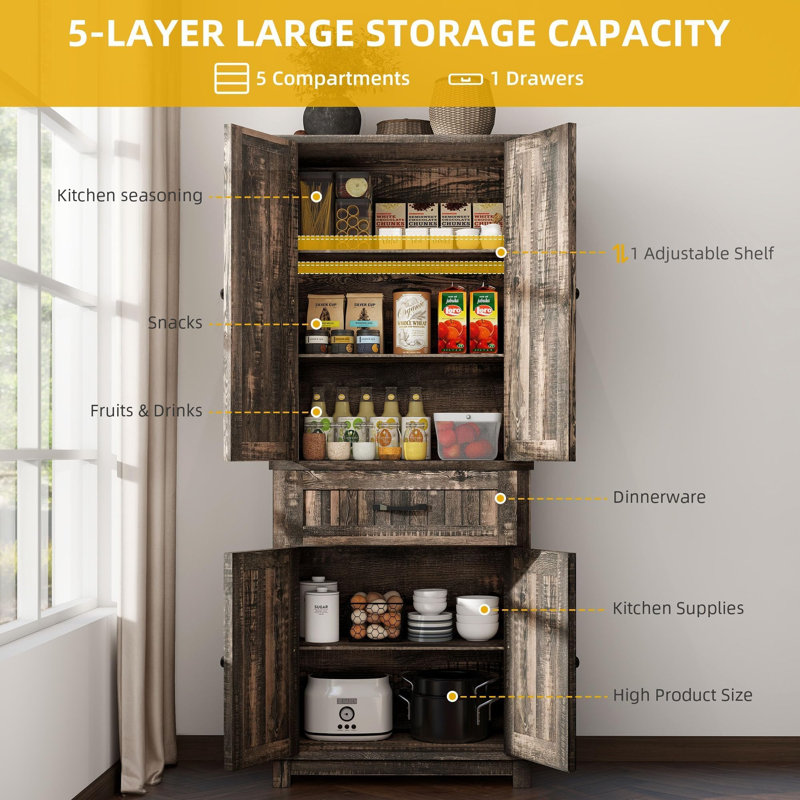 Armoire de cuisine 72 po, Chêne rustique foncé