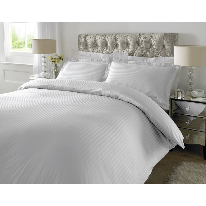 Satin Striped Duvet Cover Set with Pillowcases, White, Double - 2 Standard Pillowcases
