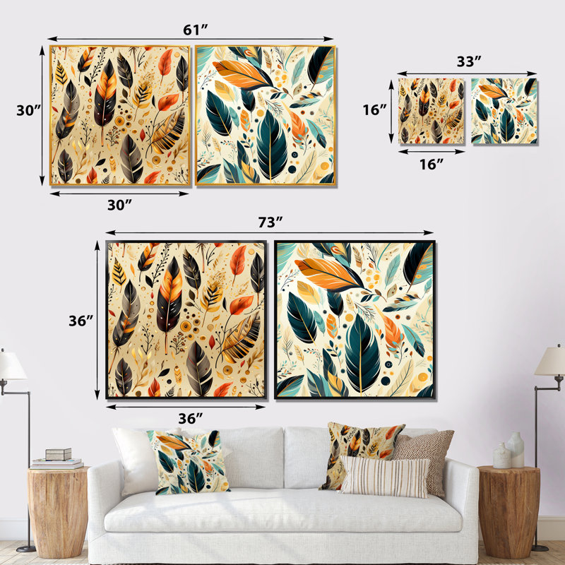 Honora - Ensemble de 2 décorations murales en plumes, Toile tendue, H 16 po x l 33 po x P 1 po