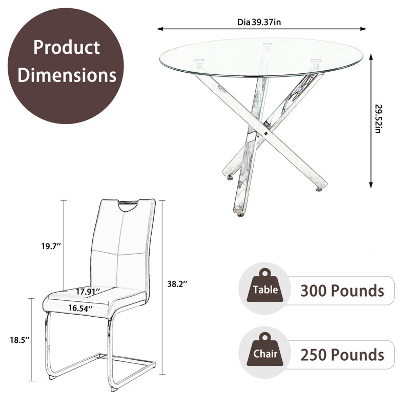 7 Piece Dining Set, Dining Table and 6 Dining Chair, 29.52" H x 39.3" L x 39.3" W, Gray/Silver, Silver