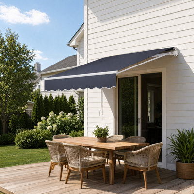 Auvent de patio manuel rétractable 8,2 x 6,6 pi, à angle réglable et pare-soleil en polyester résistant à l'eau avec manivelle, pour cour, terrasse, balcon, fenêtre, gris