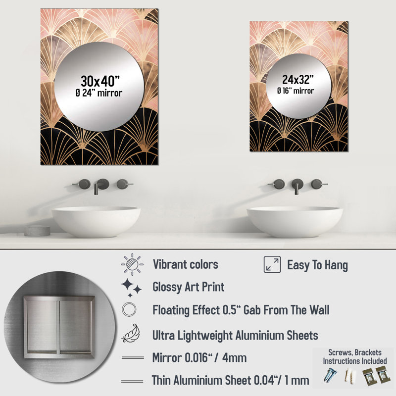 Décoration murale rose éclat doré - miroir formes abstraites MTMIR105950, 32 po x 24 po