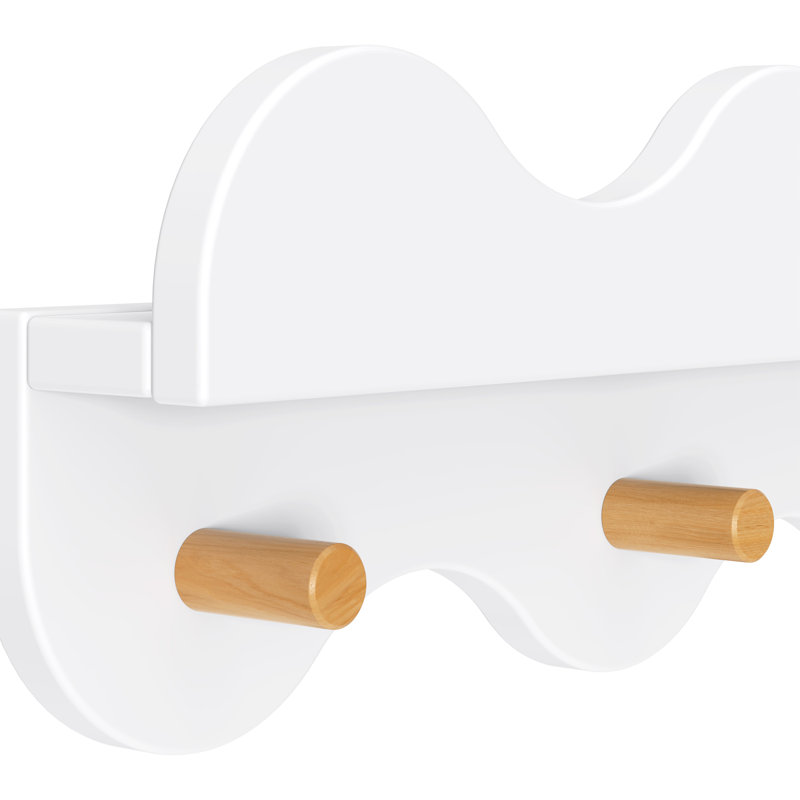 Lido Wave Bookshelf with Hooks, White/Honey