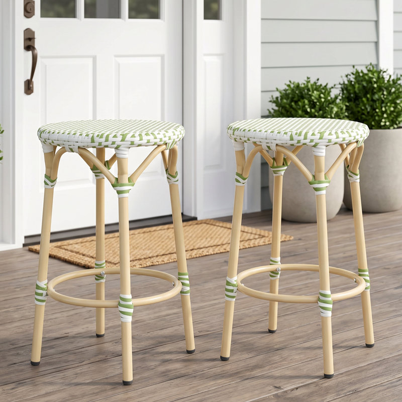 Roan 25.2" H Wicker Bar Stool, Green/White