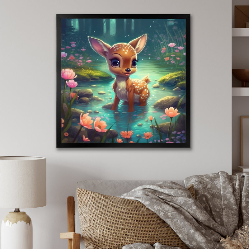 Mignon bébé cerf II - imprimé, Cadre photo noir, H 16 po x l 16 po x P 1 po