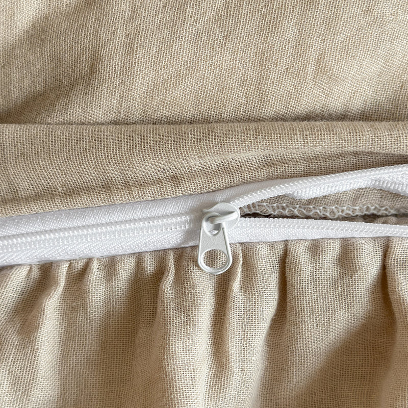 Floral Double-Layer Crinkle Cotton Duvet Cover Set, King Duvet Cover + 2 Pillowcases, Beige/Brown