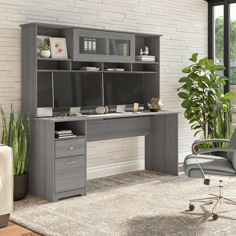 Ozro Computer Desk, Modern Gray, 66.3" H x 71.69" W x 23.19" D