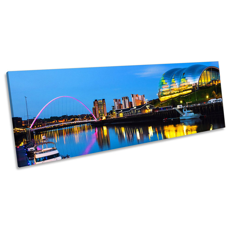 Millennium Bridge Newcastle - Wrapped Canvas Panoramic Print, 30.48cm H x 91.44cm W, Grey