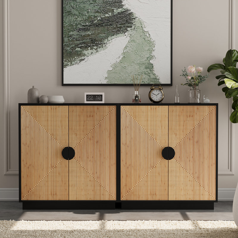 Armoire d'appoint de cuisine 33,8 "avec 2 portes Tempe, Noir/naturel