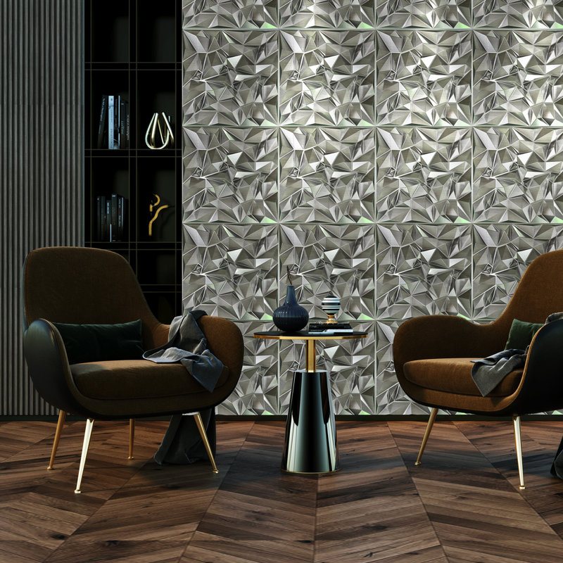 3D PVC Wall Panel – Faceted Diamond Design | Silver | 500 x 500 mm | Waterproof & Lightweight