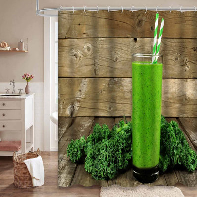 Rideau de douche en bois sain et vert en bois vegan avec 12 crochets