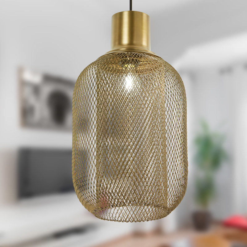12"W Industrial Gold Mesh Oval Shade Pendant Light - Everly Quinn