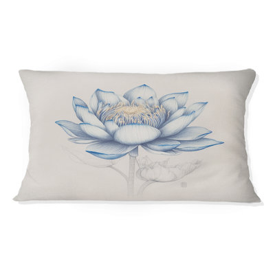 Vintage Blue Lotus II - Lotus Printed Throw Pillow