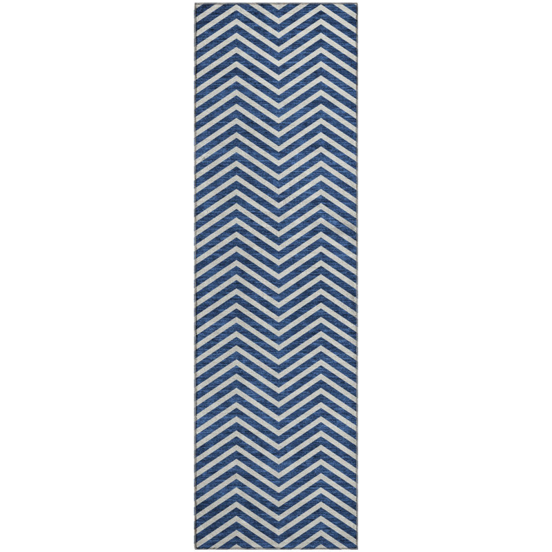 Premium Machine Washable Prisco Blue Rug, Runner 2'3" x 7'6"