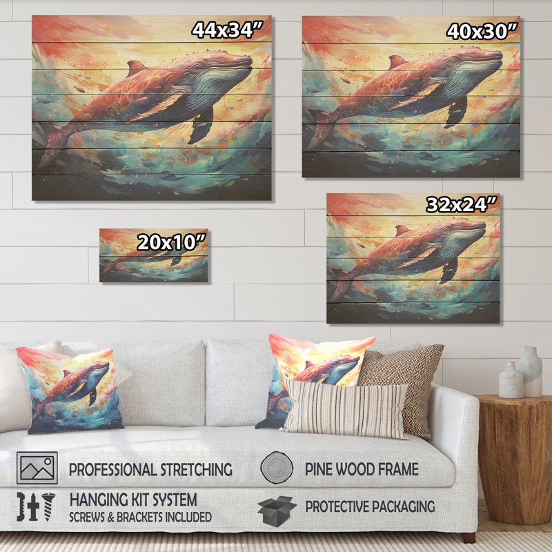 Blue majestueux dauphin à l'aquarelle - animaux dauphin sur bois, H 10 po x l 20 po x P 0,78 po