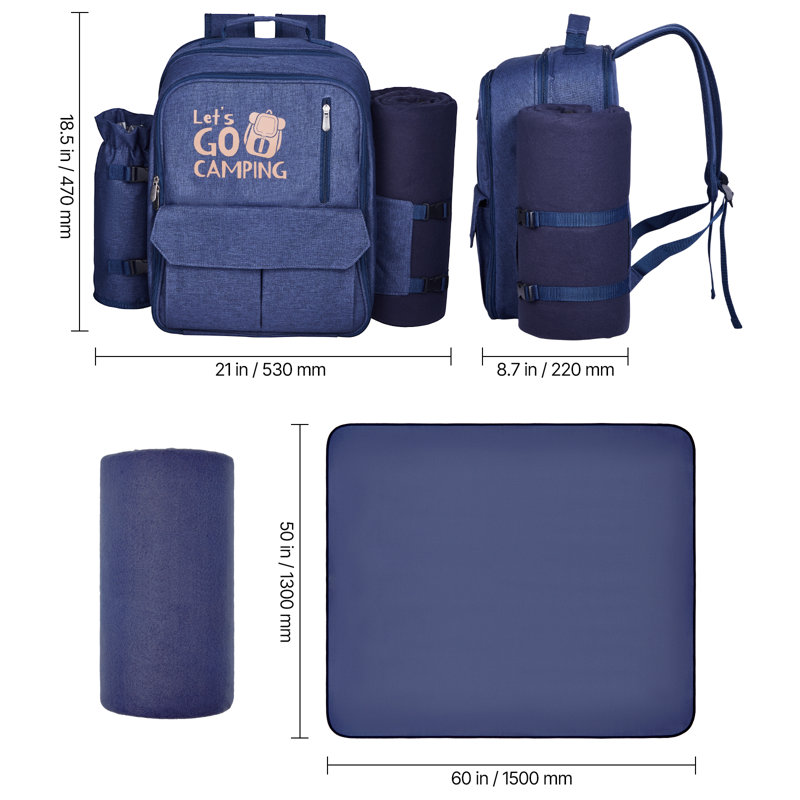 Sac à dos de plage pour 4 personnes avec compartiment glacière bleu marine