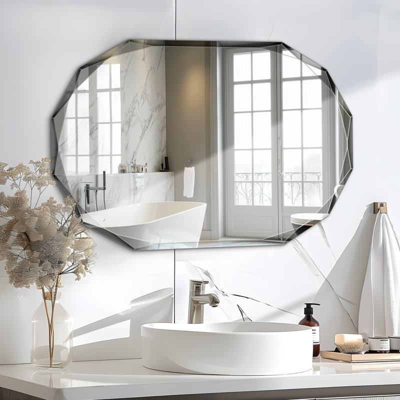 Beveled Frameless Bathroom Vanity Mirror Decorative Wall Accent Mirror, Oval, 24" x 36"