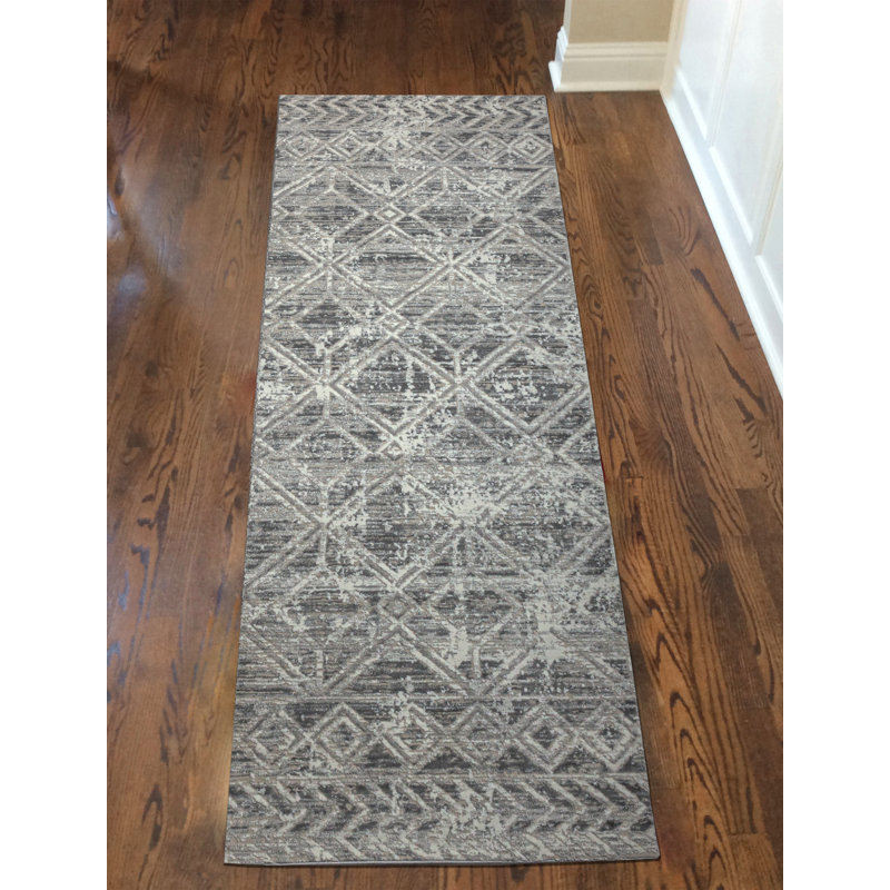 Kainaan 1243 Transitional Geometric Grey Area Rug, Runner 2'2" x 7'7", Gray