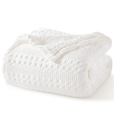 PHF 100% Cotton Waffle Weave Blanket for Bed, Soft Lightweight & Breathable for Spring and Summer, All-Season Comfort, Luxury Aesthetic Blanket for Home Decor