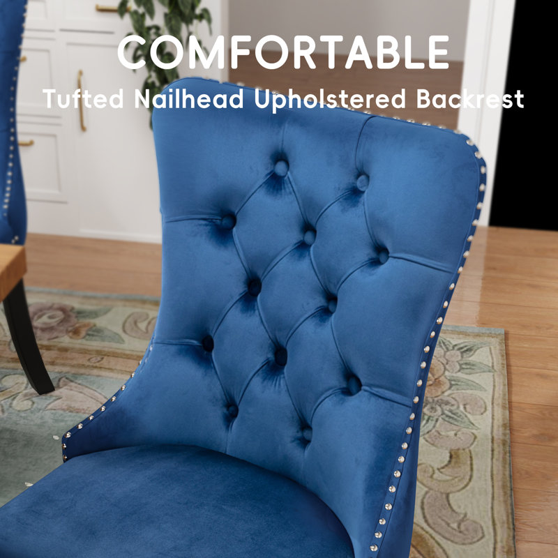  Modern Velvet Dining Chairs Dining Room Chairs Set of 6, Navy, Black