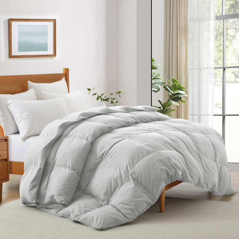  Soft All-Season Down Feather Fiber Comforter - Cozy, Fluffy Duvet Insert with Corner Tabs for Secure Fit, Light Gray