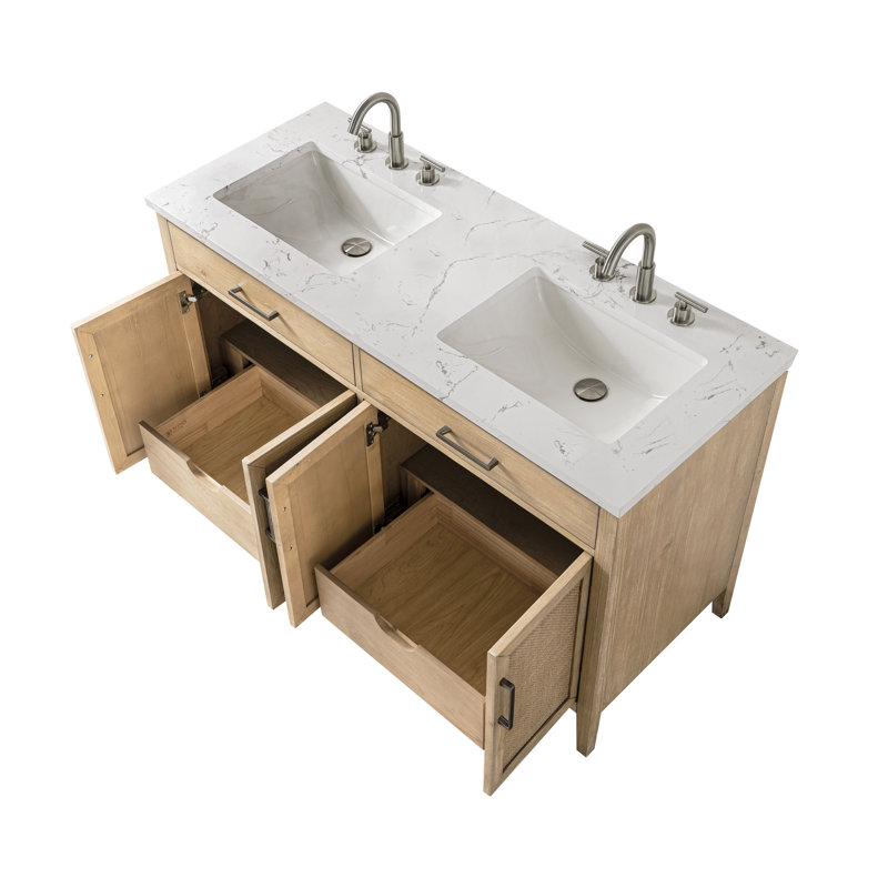Meuble-lavabo double 54 po avec dessus Sebastiano, Sable côtier / nickel antique
