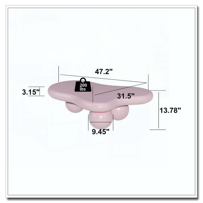 Table basse en forme de nuage, table basse avec 3 pieds sphériques pour le salon, Rose, Rose