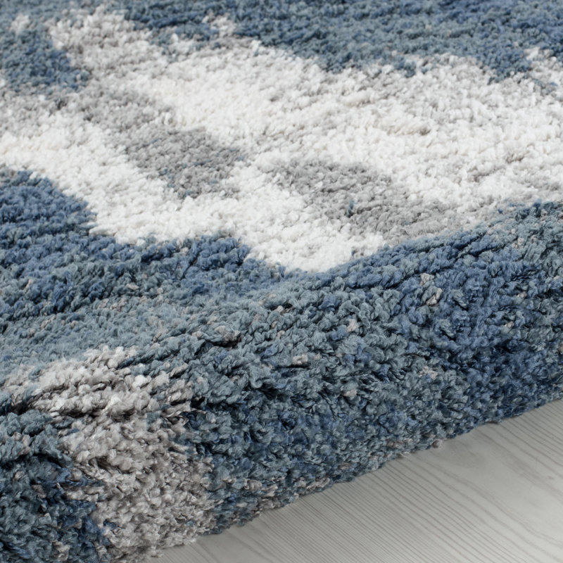 Tapis d'intérieur bleu à poils longs Asay, Rectangle 7 pi 10 po x 10 pi