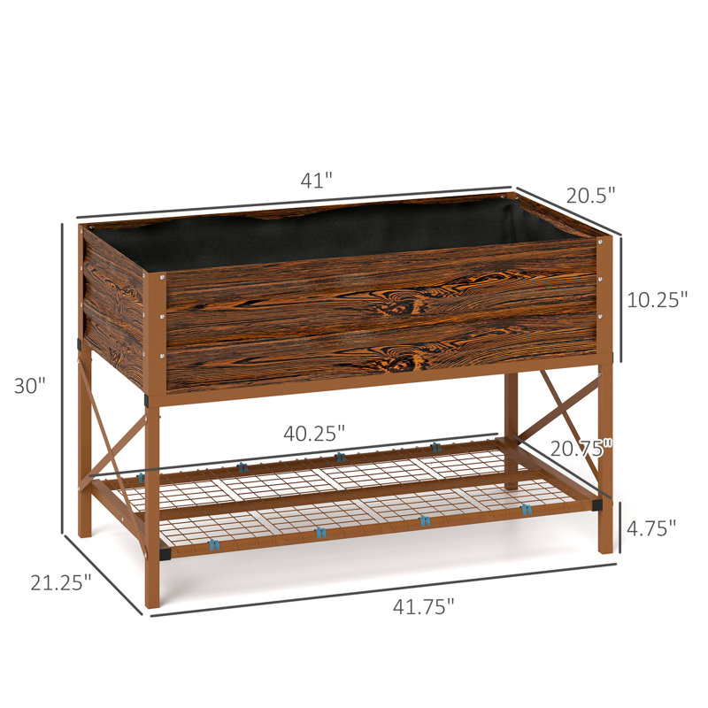 Lit de jardin surélevé avec structure en acier galvanisé, tablette de rangement et doublure de lit, jardinière surélevée avec pieds pour légumes, fleurs, herbes, bois