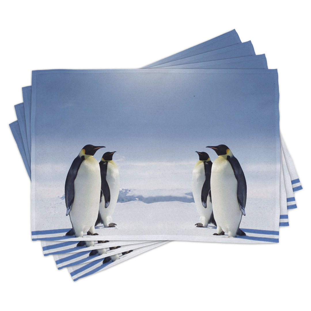 Platzdeckchen 4er Set, Pinguine in der Antarktis, Lila Grau Schwarz Weiß