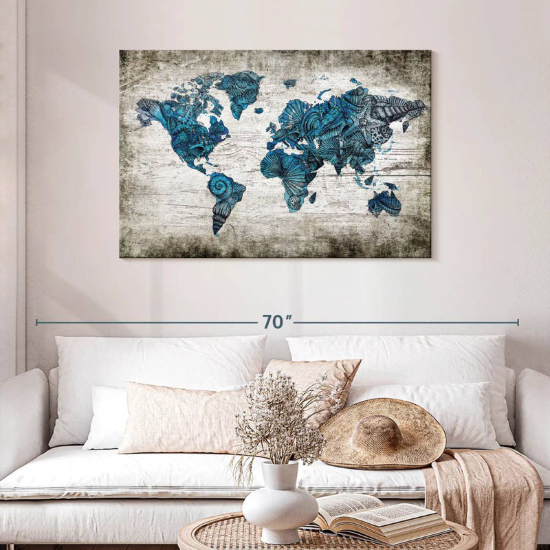 Carte du monde nautique rustique Aliaz, H 30 po x l 45 po
