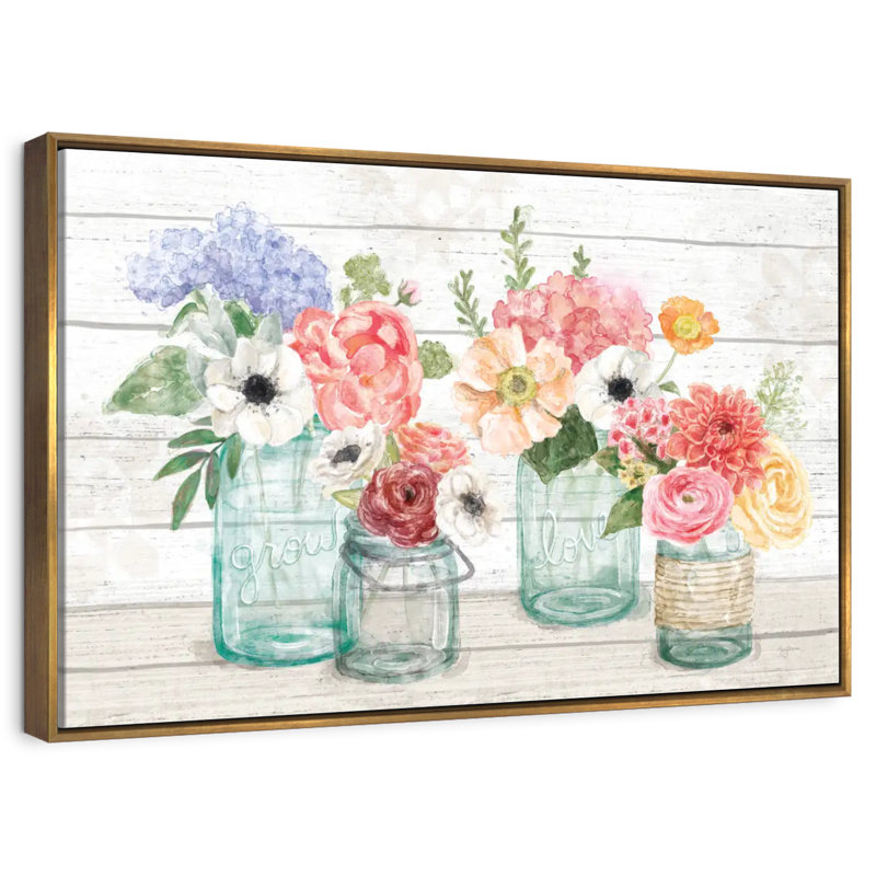 Marché aux fleurs pastel III, Cadre flottant doré, 13 po x 9 po