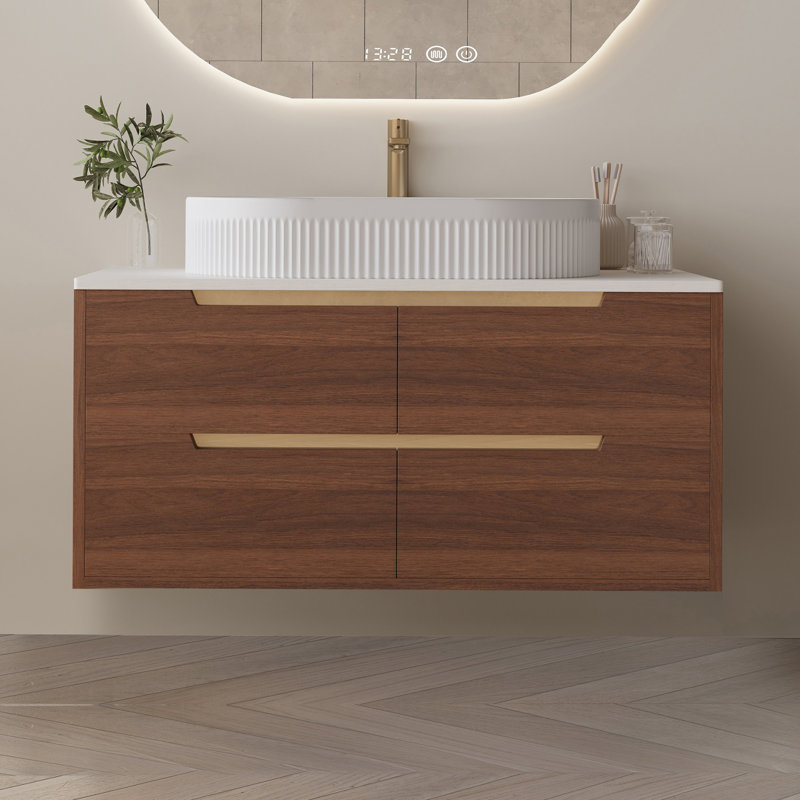 Meuble-lavabo simple 36 po avec lavabo intégré en céramique, Brun