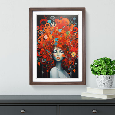 Woman With Curls Contemporary - Single Picture Frame Print on Wood