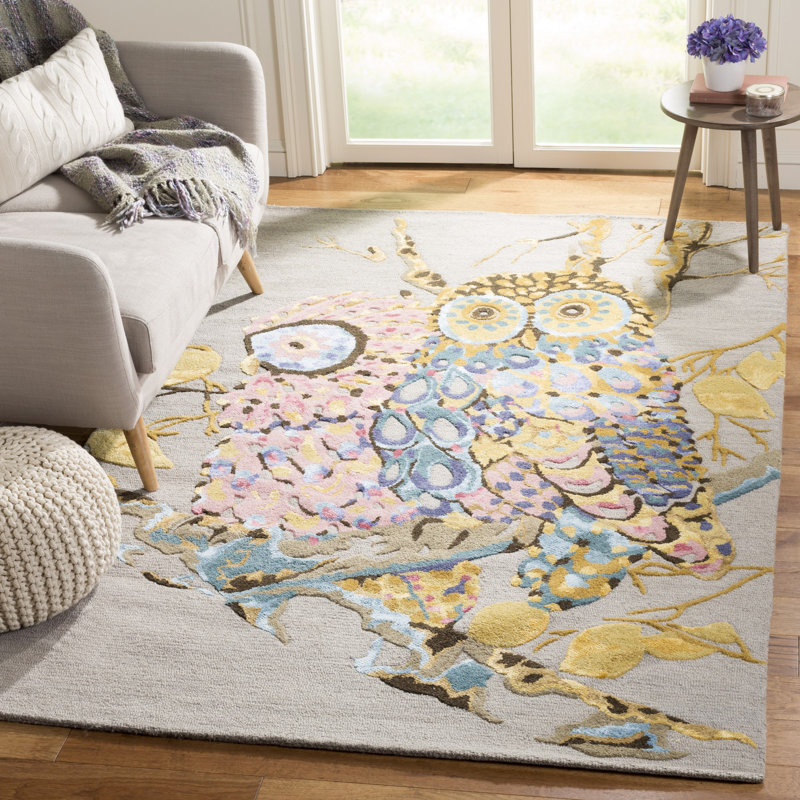 Tapis gris en laine, viscose et coton touffeté à la main Stets, Rectangle 8 pi x 10 pi