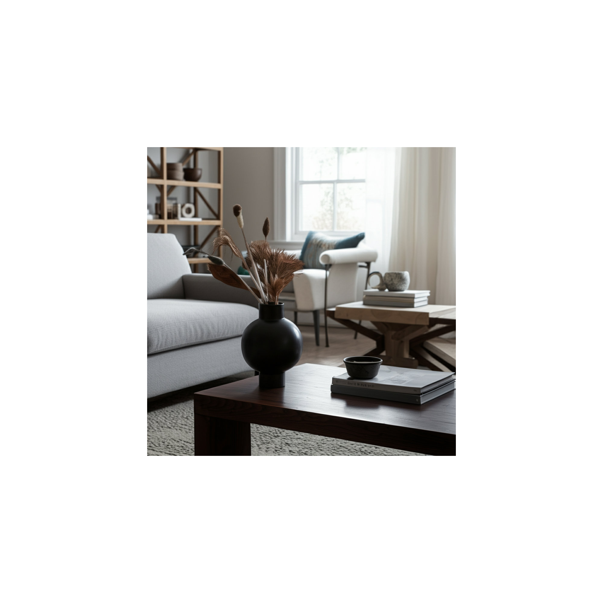 Neutral Round Modern Ceramic Bubble Vase, Gray, 15" H x 11" W x 11" D