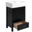 Meuble-lavabo noir moderne de 20,64 po avec lavabo en céramique, structure en bois massif, rangement organisé et conception à dossier ouvert. Installation facile avec structure, tiroir spacieux et rangement