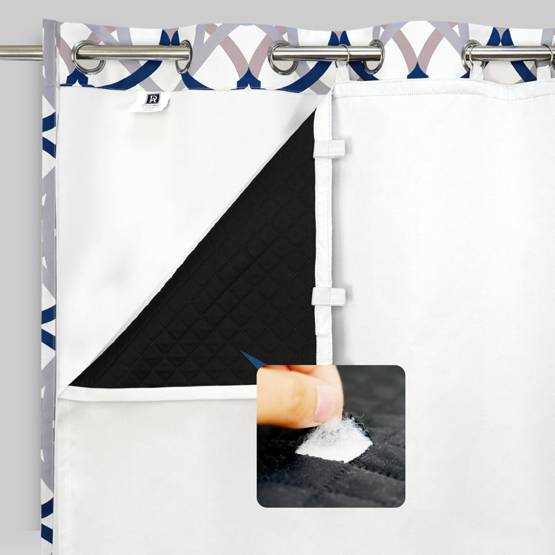 Soundproof Thermal Insulated Quilted Curtain Liners 100% Blackout Grayish White Two Panels, 50" W x 58" L