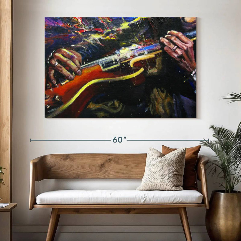 Abarca, guitare, jouant de la musique rock, H 34 po x l 51 po