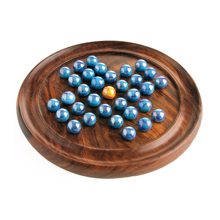 WE Games Solid Wood Marble Solitaire Game, Blue Glass Marbles Game, Marble  Board Game, Wooden Games, Table Games, Home Decor, Marble Game Great for